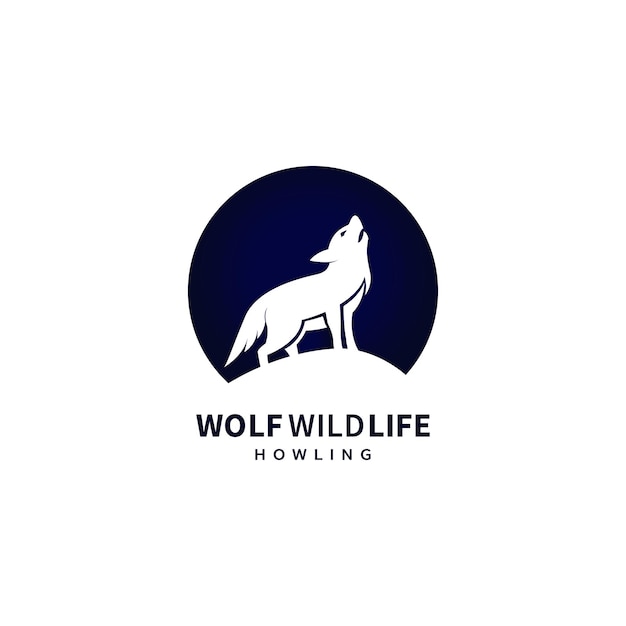 Standing wolf and howling with circle negative space style logo design