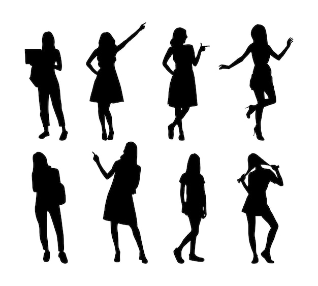 standing women silhouette set