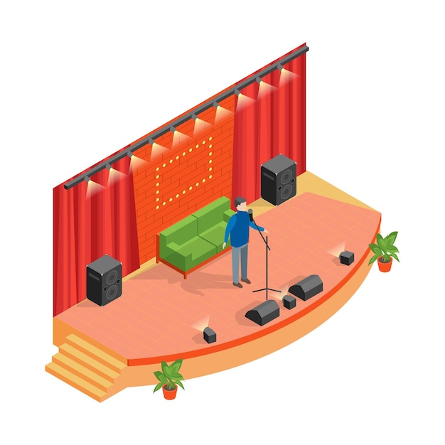 Vector standup show scene on a white isometric view comedy performance entertainment design vector illustration of comedian event