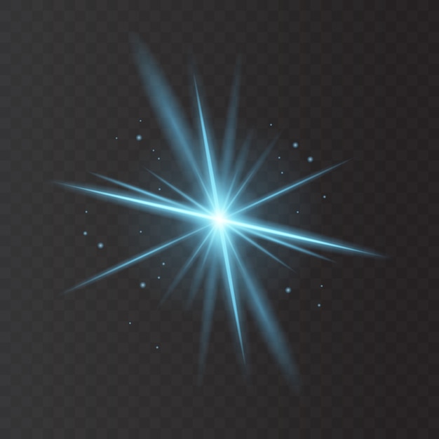 Star burst and sparkles on transparent background. blue glowing effect with light rays.