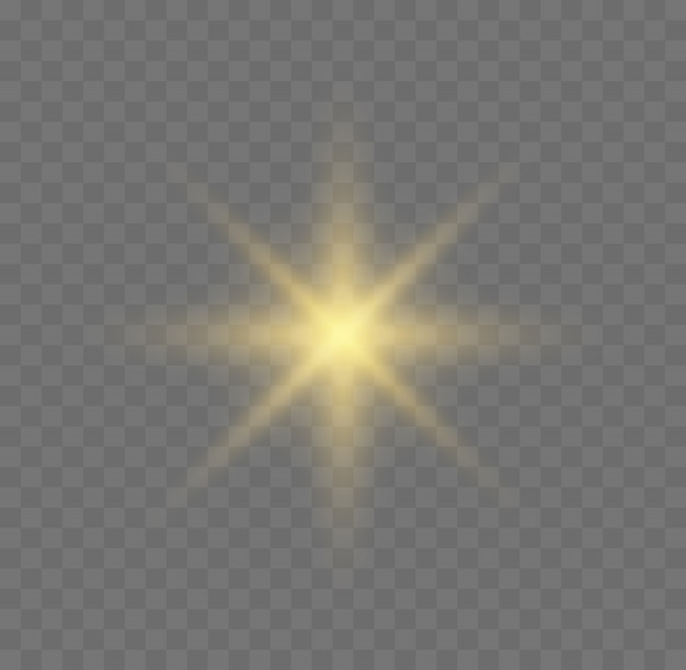 Star burst with sparkles. Set of yellow  glowing light explodes on a transparent background Sparkling magical dust particles. Gold glitter Bright Star. Transparent shining sun, bright flash 