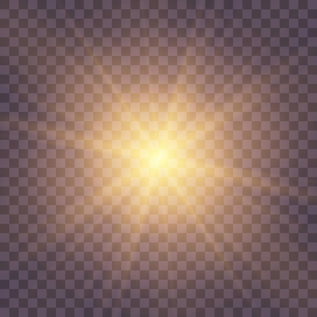 Star burst with sparkles. Set of yellow  glowing light explodes on a transparent background