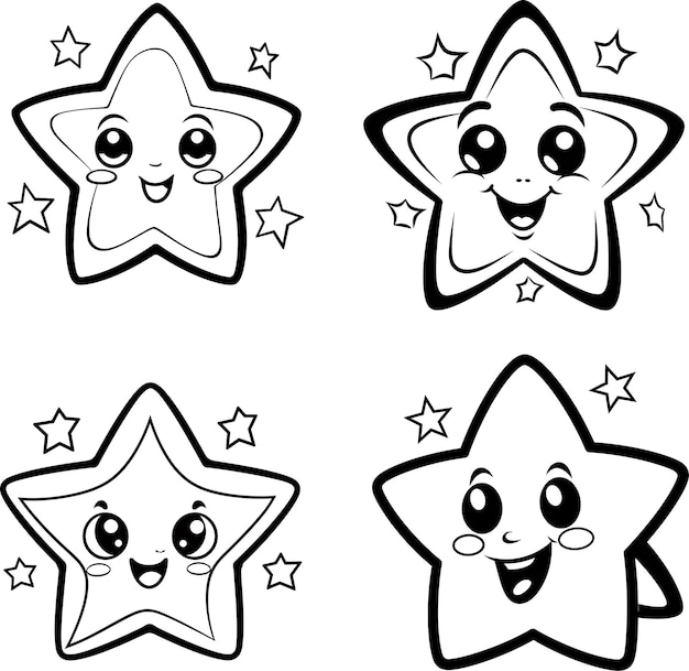 Star Cartoon Face Vector Coloring Page