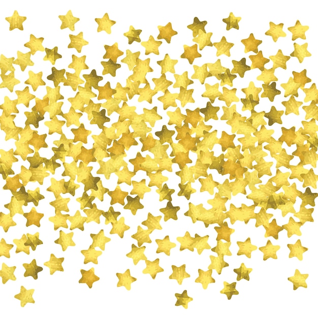 Star confetti. Gold random confetti background. Bright design template. Vector white and yellow cover template. Birthday or wedding invitation template. Abstract card for gifts. 2018 new year greeting