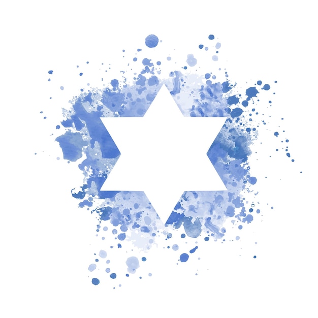 Star of David on blue watercolor splash. vector illustration