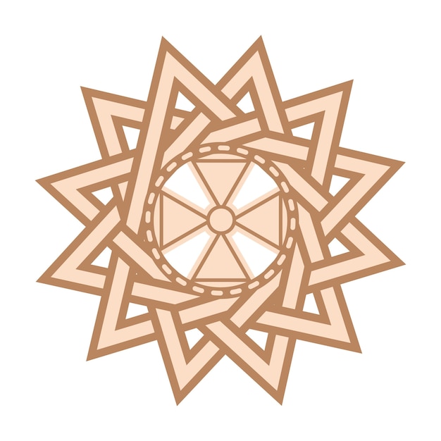 The star of ertsgamma a Slavic symbol decorated with an ornament in a wreath of Scandinavian weaving Beige trendy