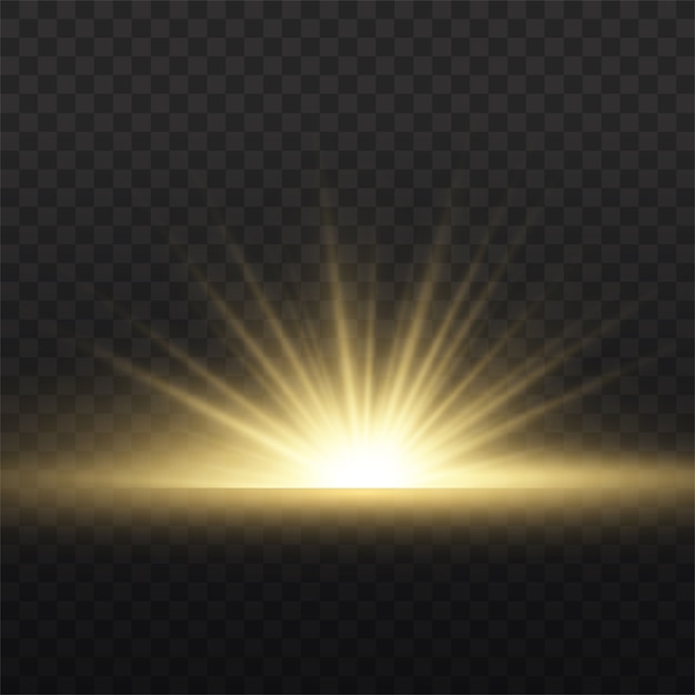 Star explosion on transparent background, yellow glow lights sun rays, flare special effect with rays of light