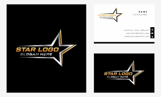 Star golden silver logo template and business card design