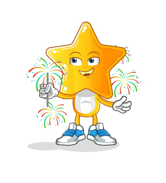 star head cartoon with fireworks mascot cartoon vector