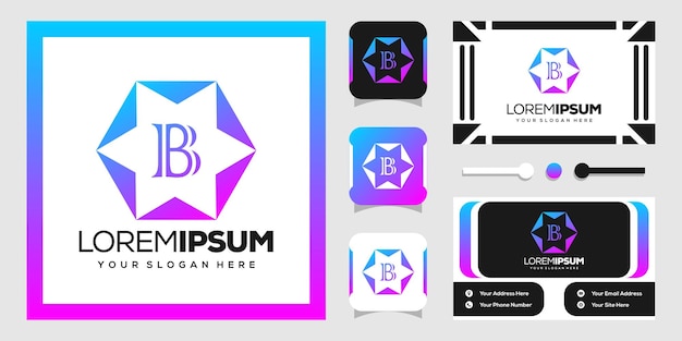 star and hexagon logo design with letters b