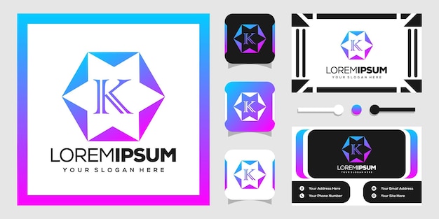 star and hexagon logo design with letters k