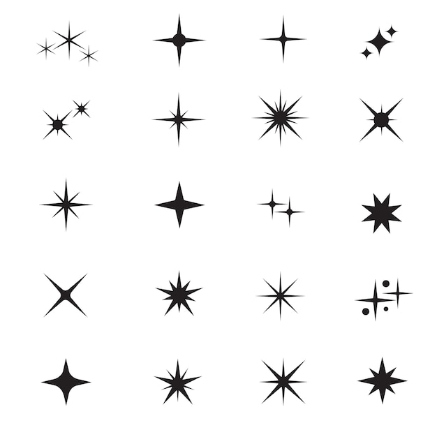 Star icons. Twinkling stars. Sparkles, shining burst. Christmas vector symbols isolated