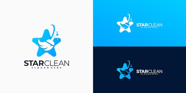 Star logo combination with broom or brush logo design inspiration