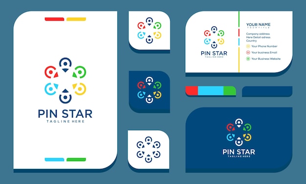 star logo pin colourful modern design and business card