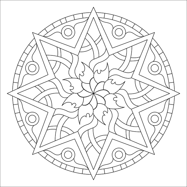 Star Mandala Illustration For Coloring Page