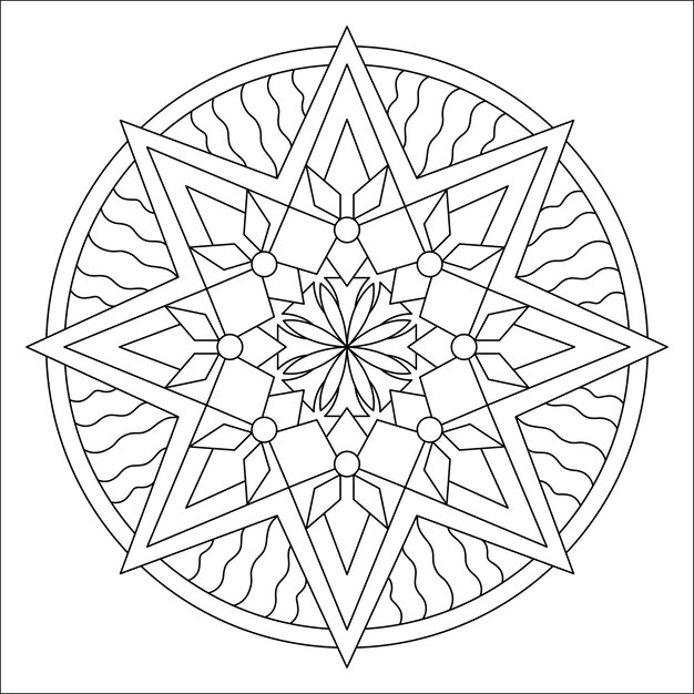 Star Mandala Illustration For Coloring Page