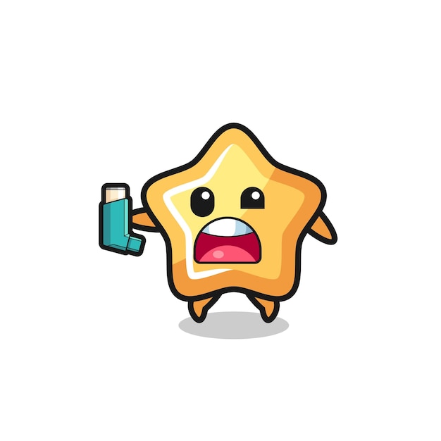 Star mascot having asthma while holding the inhaler , cute design