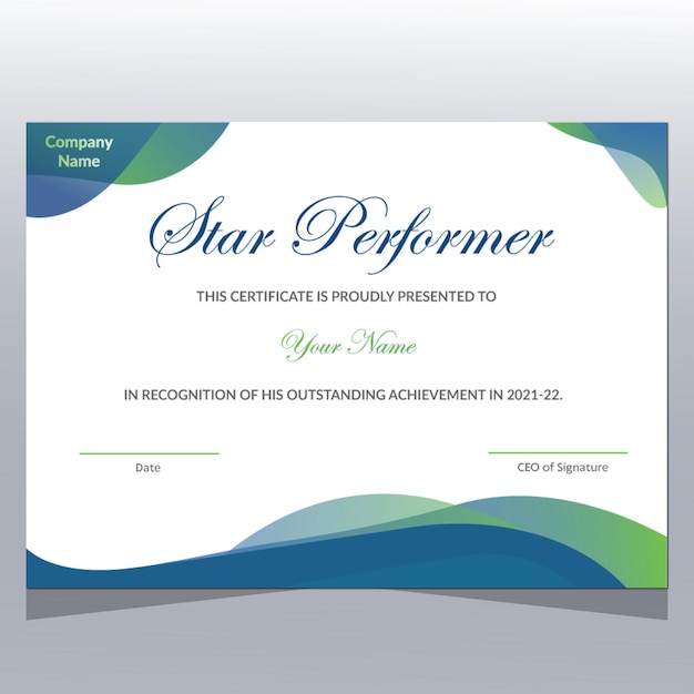 Star performer certificate template