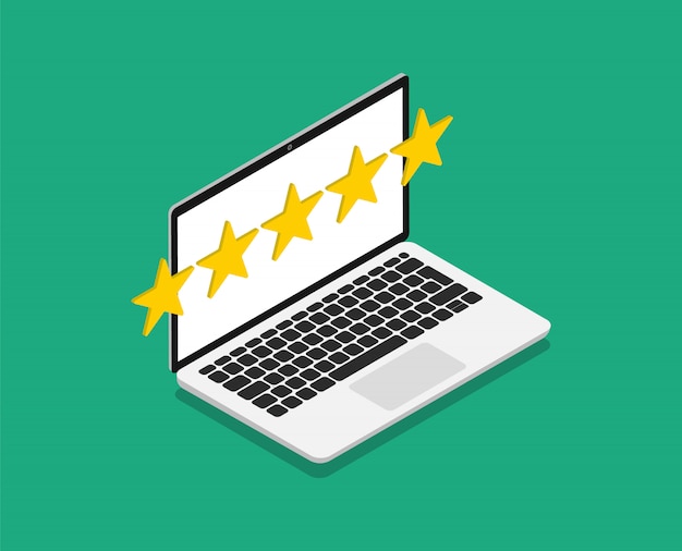 Star rating. Feedback. Customer review on laptop.