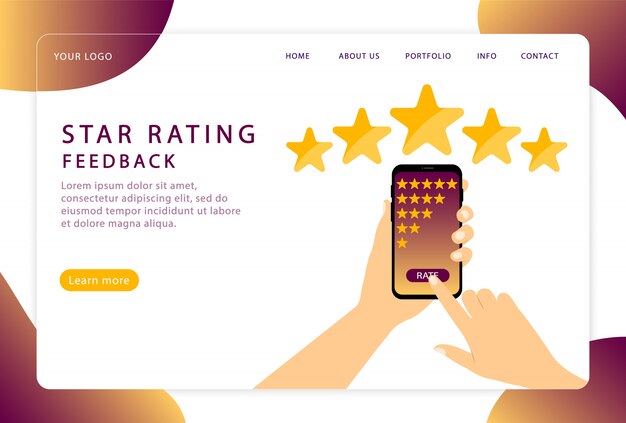 Star rating. Feedback. Customer reviews. Landing page. Modern web pages for web sites.