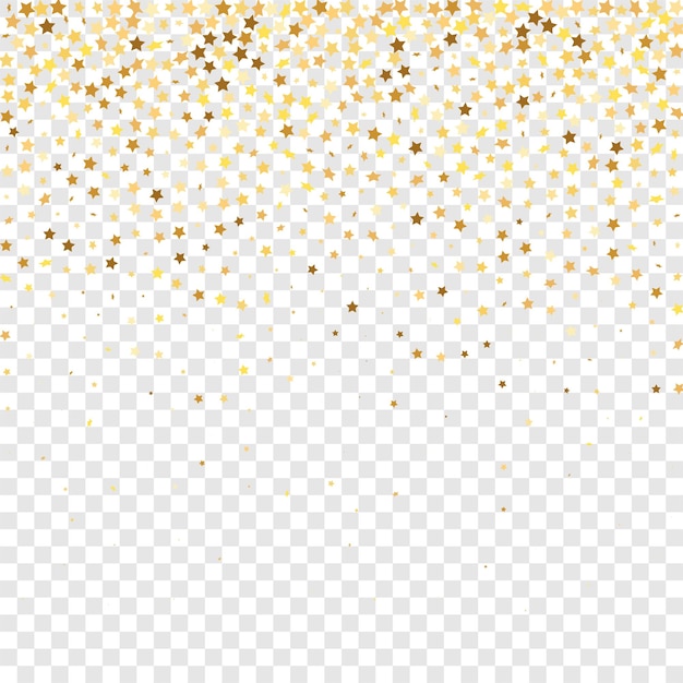 Star Sequin Confetti on Transparent Background. Christmas Party Frame. Vector Gold Glitter. Falling Particles on Floor. Voucher Gift Card Template. Isolated Flat Birthday Card. Golden Stars Banner.