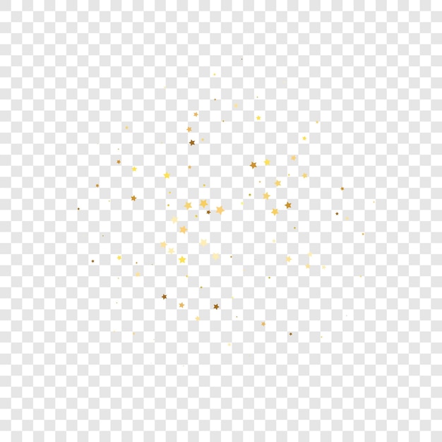 Star Sequin Confetti on Transparent Background. Vector Gold Glitter. Falling Particles on Floor. Christmas Party Frame. Isolated Flat Birthday Card. Golden Stars Banner. Voucher Gift Card Template.