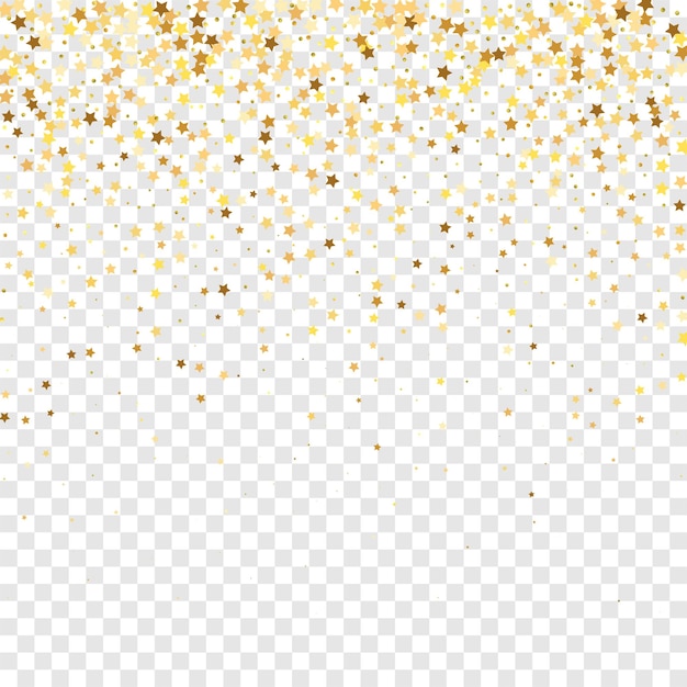 Star Sequin Confetti on Transparent Background. Vector Gold Glitter. Falling Particles on Floor. Voucher Gift Card Template. Isolated Flat Birthday Card. Golden Stars Banner. Christmas Party Frame.