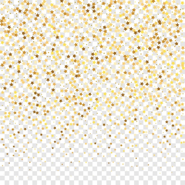 Star Sequin Confetti on Transparent Background. Voucher Gift Card Template. Vector Gold Glitter. Falling Particles on Floor. Isolated Flat Birthday Card. Golden Stars Banner. Christmas Party Frame.