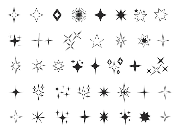 Star starburst sparkle space line art isolated set collection graphic design element