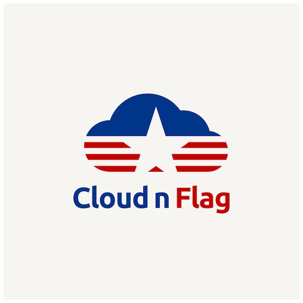 Star Stripes American Flag with Cloud logo design vector