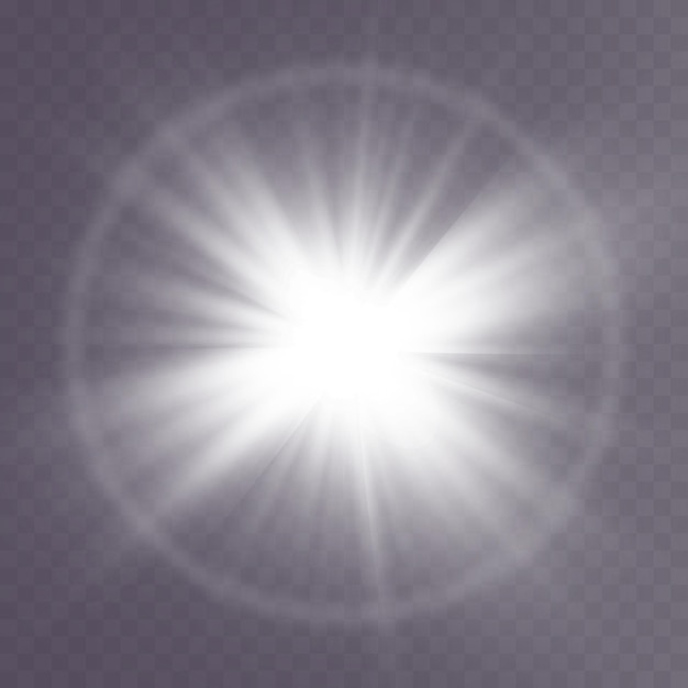 Star on a transparent background the effect of glow and rays of light glowing lights sunvector