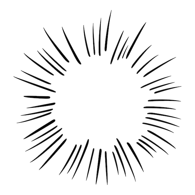 Starburst, sunburst  hand drawn. Design Element Fireworks Black Rays. Comic explosion effect. Radiating, radial lines.