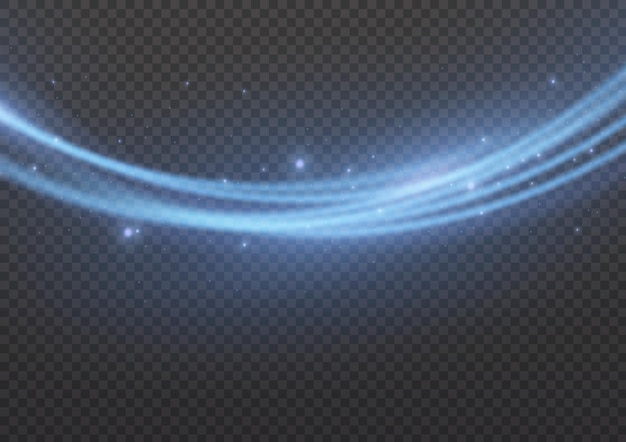 Stardust blue wave Sparkle light blur line Swirl trail effect Glowing wavy speed Vector