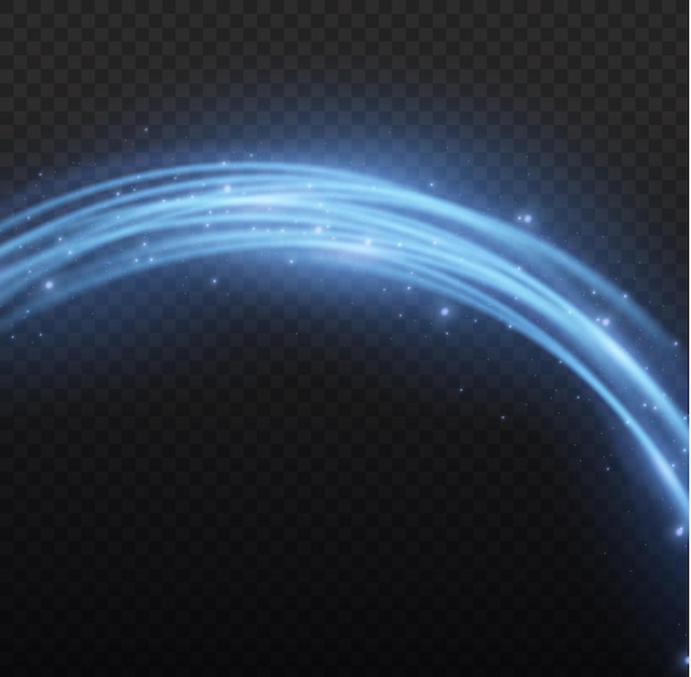 Stardust blue wave Sparkle light blur line Swirl trail effect Glowing wavy speed Vector