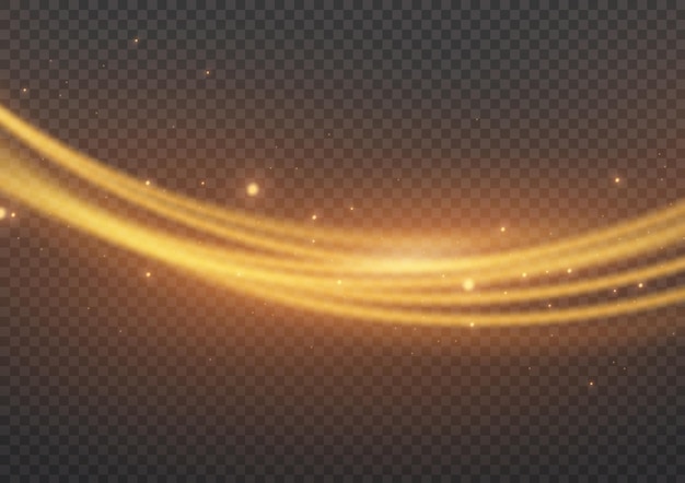 Stardust golden wave Sparkle light blur line Yellow swirl trail Glowing gold wavy speed Vector