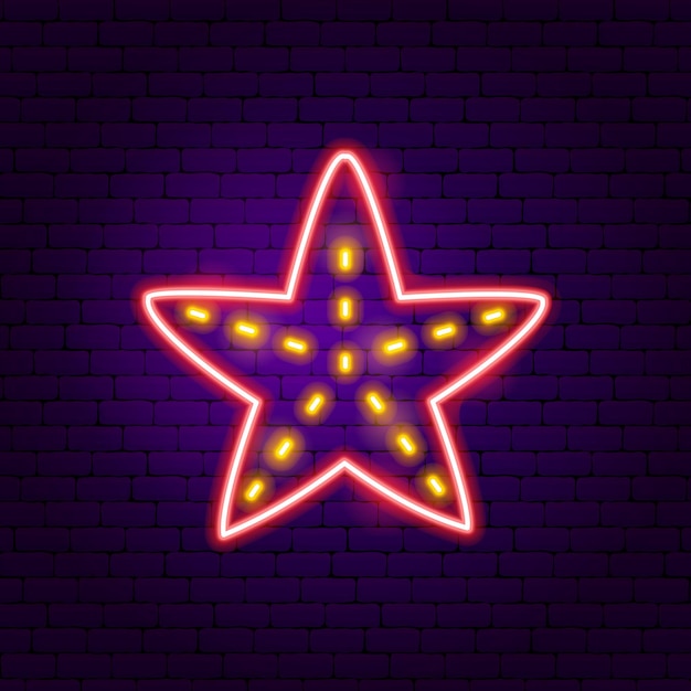 Starfish Neon Label. Vector Illustration of Sea Promotion.