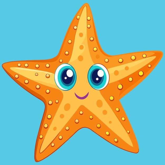 A starfish with a smile on its face is shown Cute cartoon starfish isolated on blue background Vec