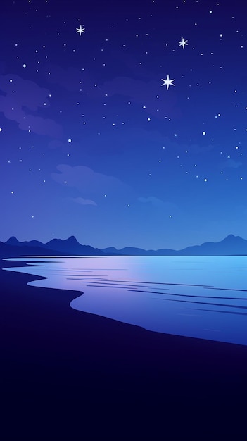 Vector starlit night over a tranquil winter beach 4