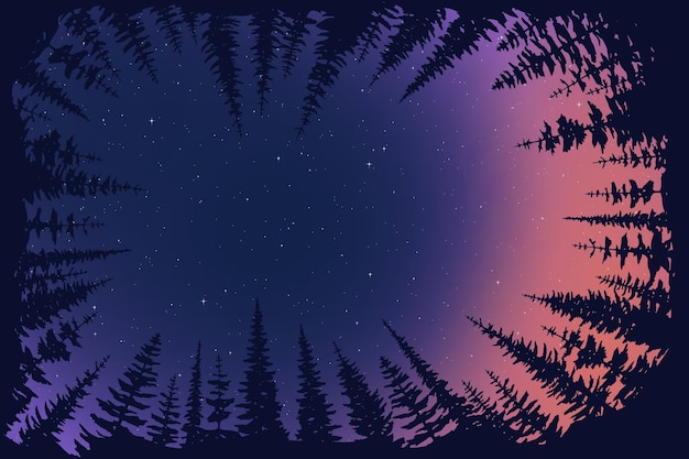 The starry sky against the background of a dense forest