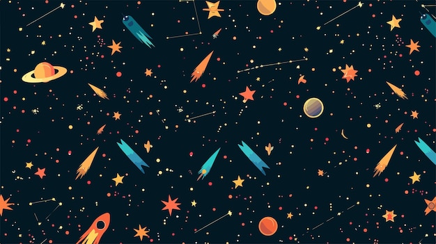 Starry Space Seamless Pattern with Sky