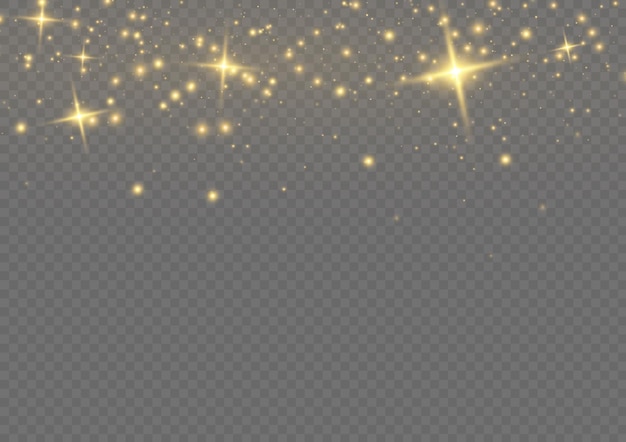 Starry yellow dust glitter Glow gold stars sparkle Christmas golden flash sparks Light effect Vector