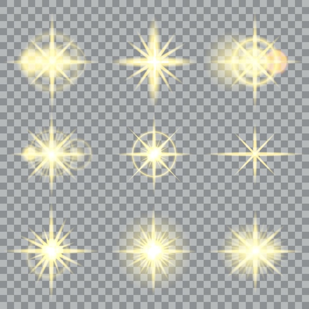 Stars bursts yellow sparkles and glowing light effects illustration