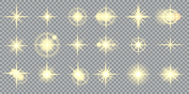 Stars bursts yellow sparkles and glowing light effects