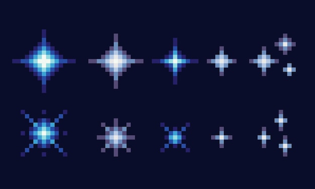 Stars glittersparkles Starry sky pixel art set Space shining object collection