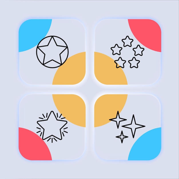 Stars icon set Rating favorites olympic games sports liked rating new year starry sky Feedback concept Neomorphism style Vector line icon for business