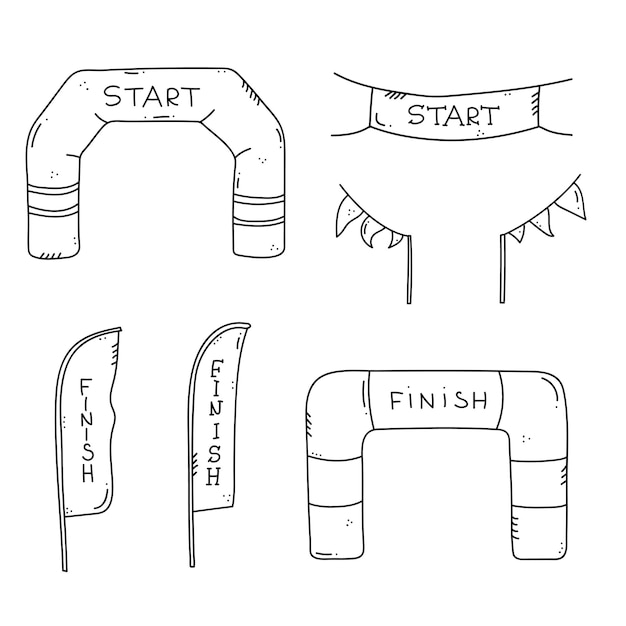 Start and finish banners or flags for outdoor sport event. Competition race vector illustration