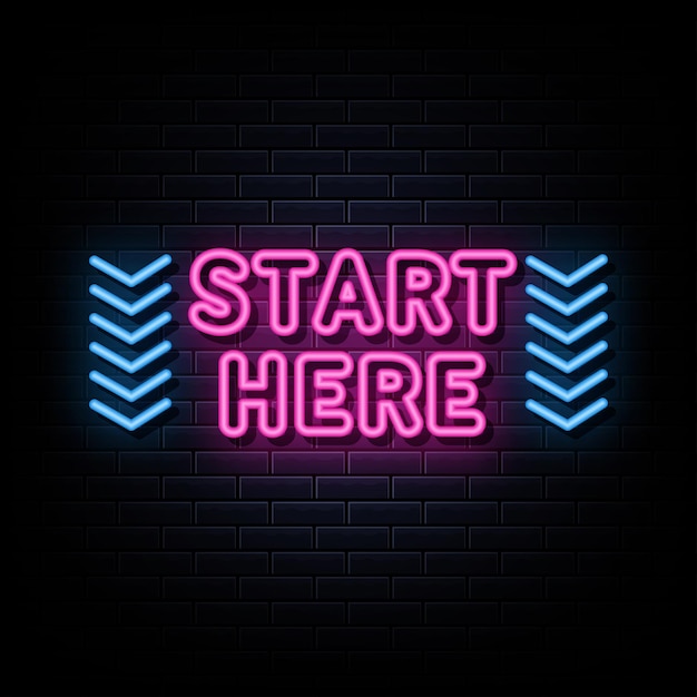 Start here neon signs vector Design template neon sign