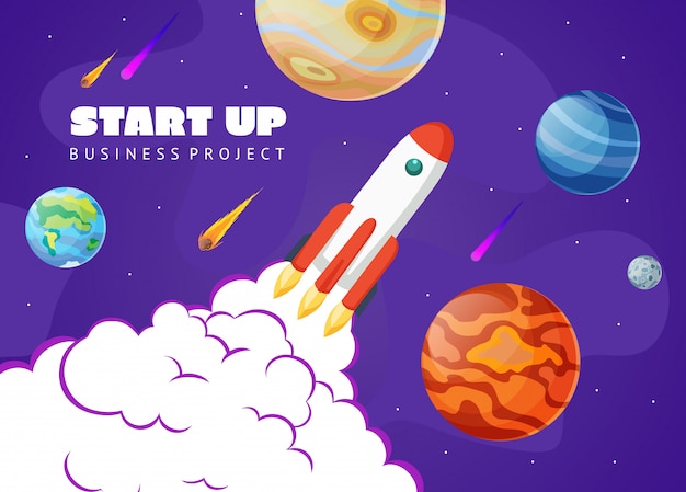 Start up concept space with rocket and planets. Space exploring