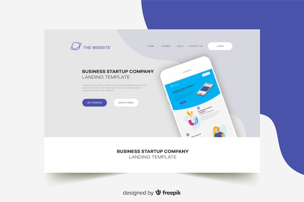 Start-up landing page with phone and grey background