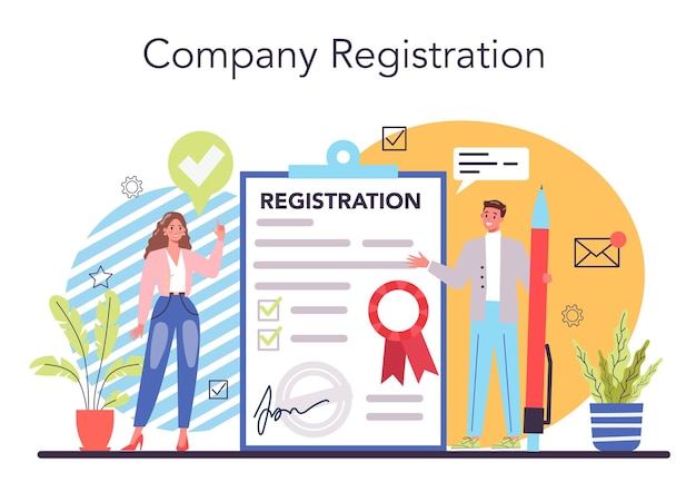 Start up running concept New company registration Business start up form Brand and identity building process Company formation procedure Isolated vector illustration in cartoon style